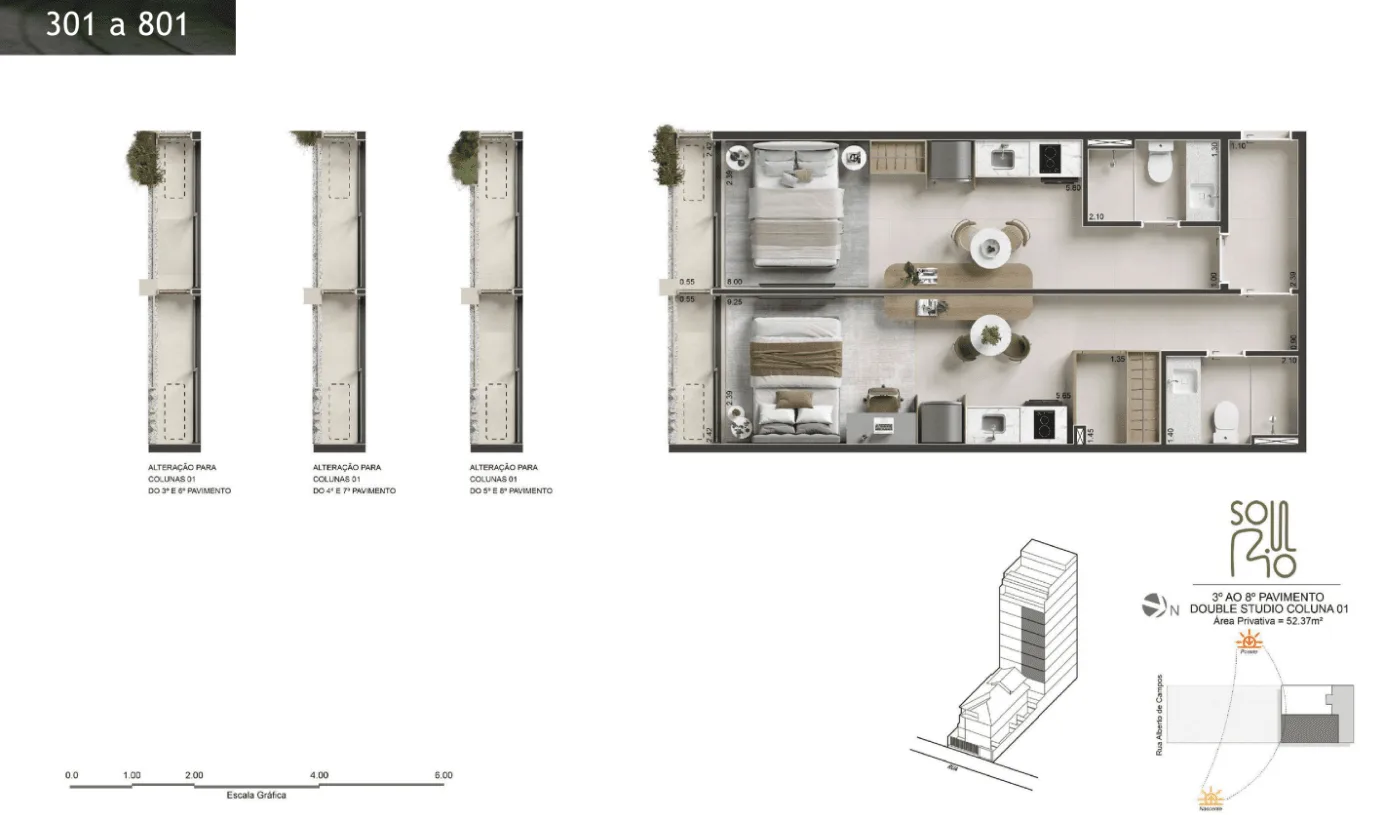Planta 30: Soul Rio Ipanema, studio de alto padrão em Ipanema, Rio de Janeiro