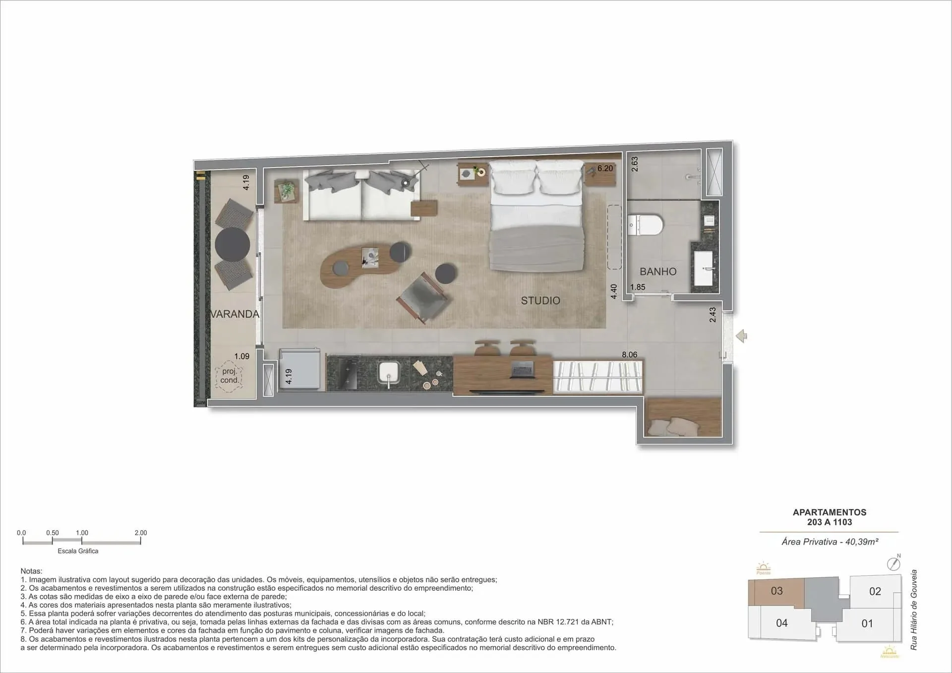 Planta 3: Nook Copacabana, studio de alto padrão em Copacabana, Rio de Janeiro