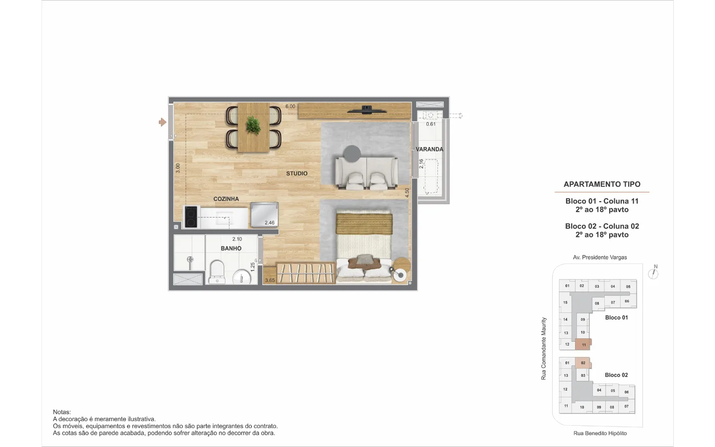 Planta 5: Saudosa Praça Onze Residencial, studio de alto padrão no Centro, Rio de Janeiro