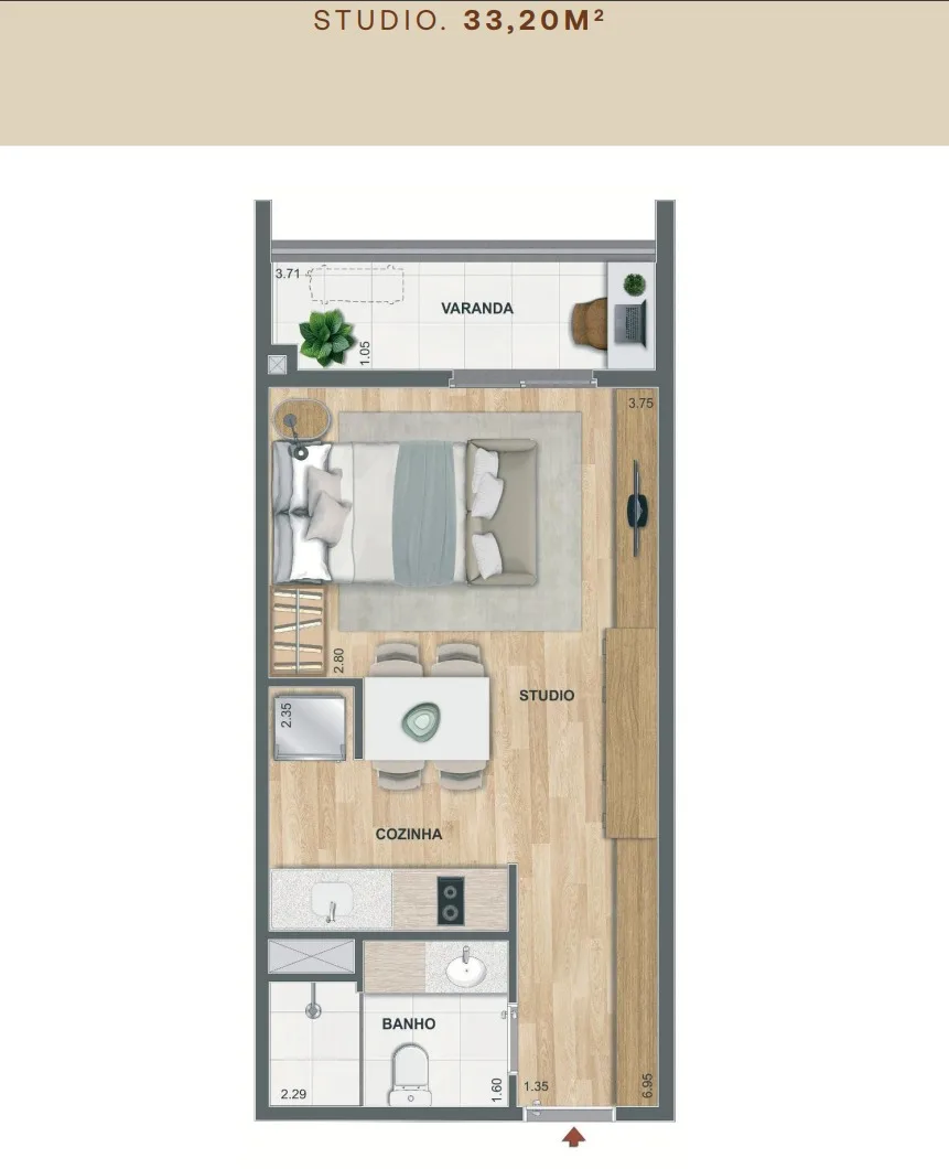 Planta 1: Residencial Erê Porto Maravilha, studio de alto padrão no Centro, Rio de Janeiro