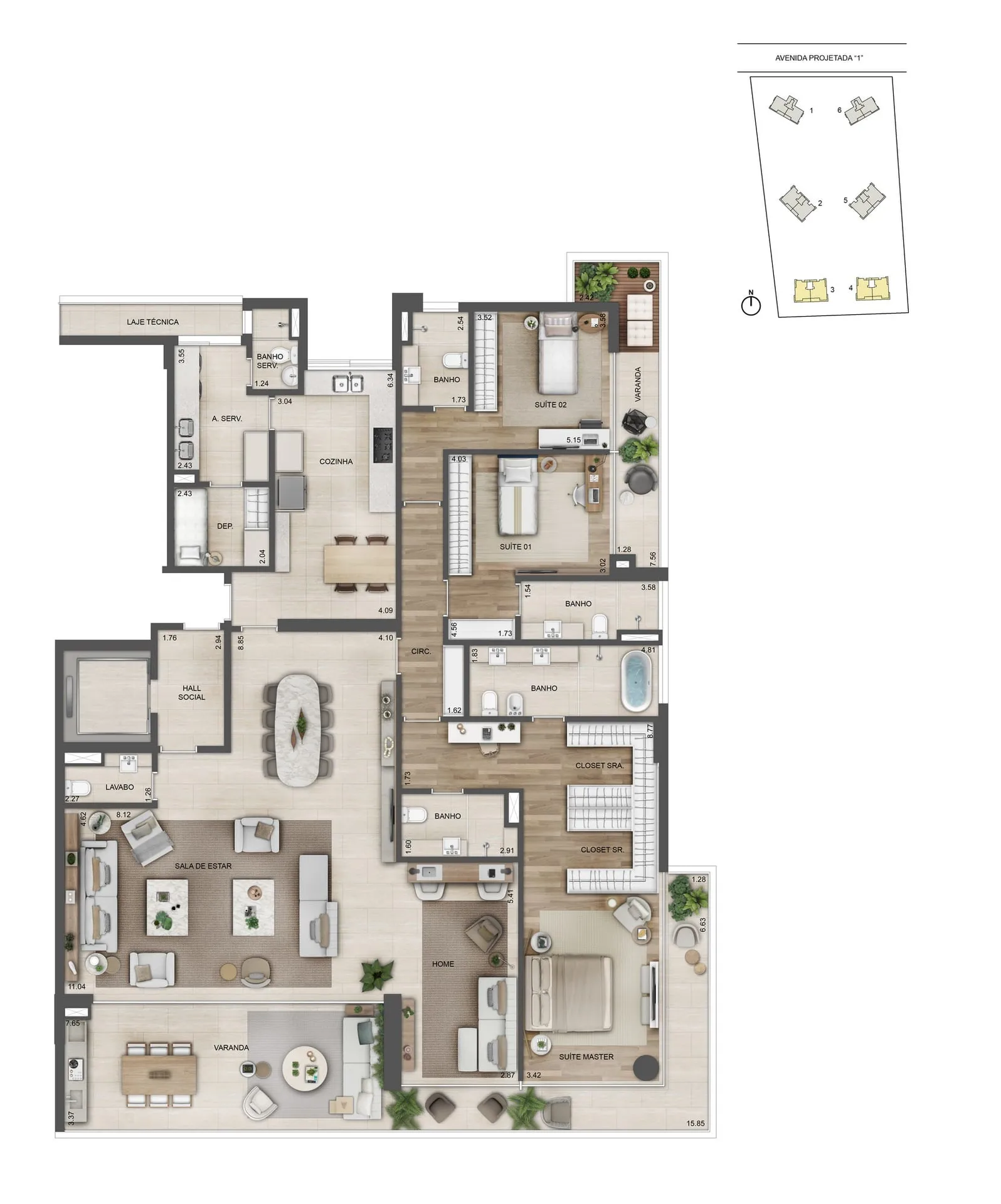 Planta 16: Oceana Golf Residence, apartamento de alto padrão na Barra da Tijuca, Rio de Janeiro