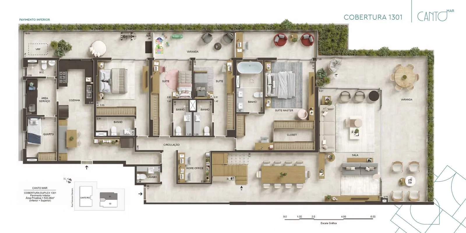 Planta 18: Canto Mar Arpoador, apartamento de alto padrão no Arpoador, Rio de Janeiro