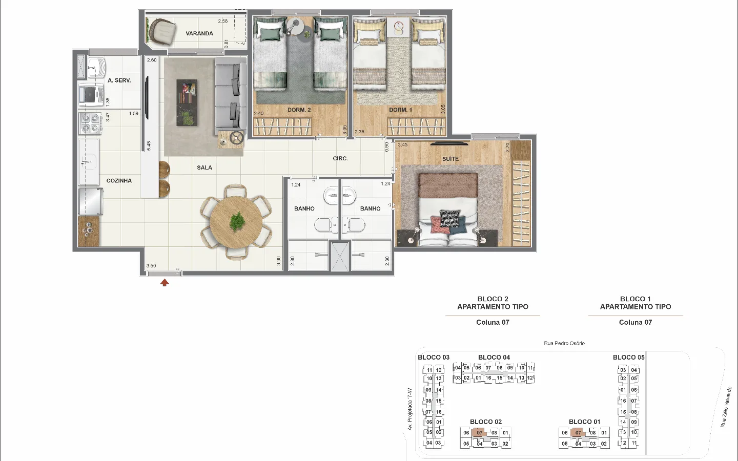 Planta 4: Orla Recreio Reserva, apartamento de alto padrão no Recreio dos Bandeirantes, Rio de Janeiro