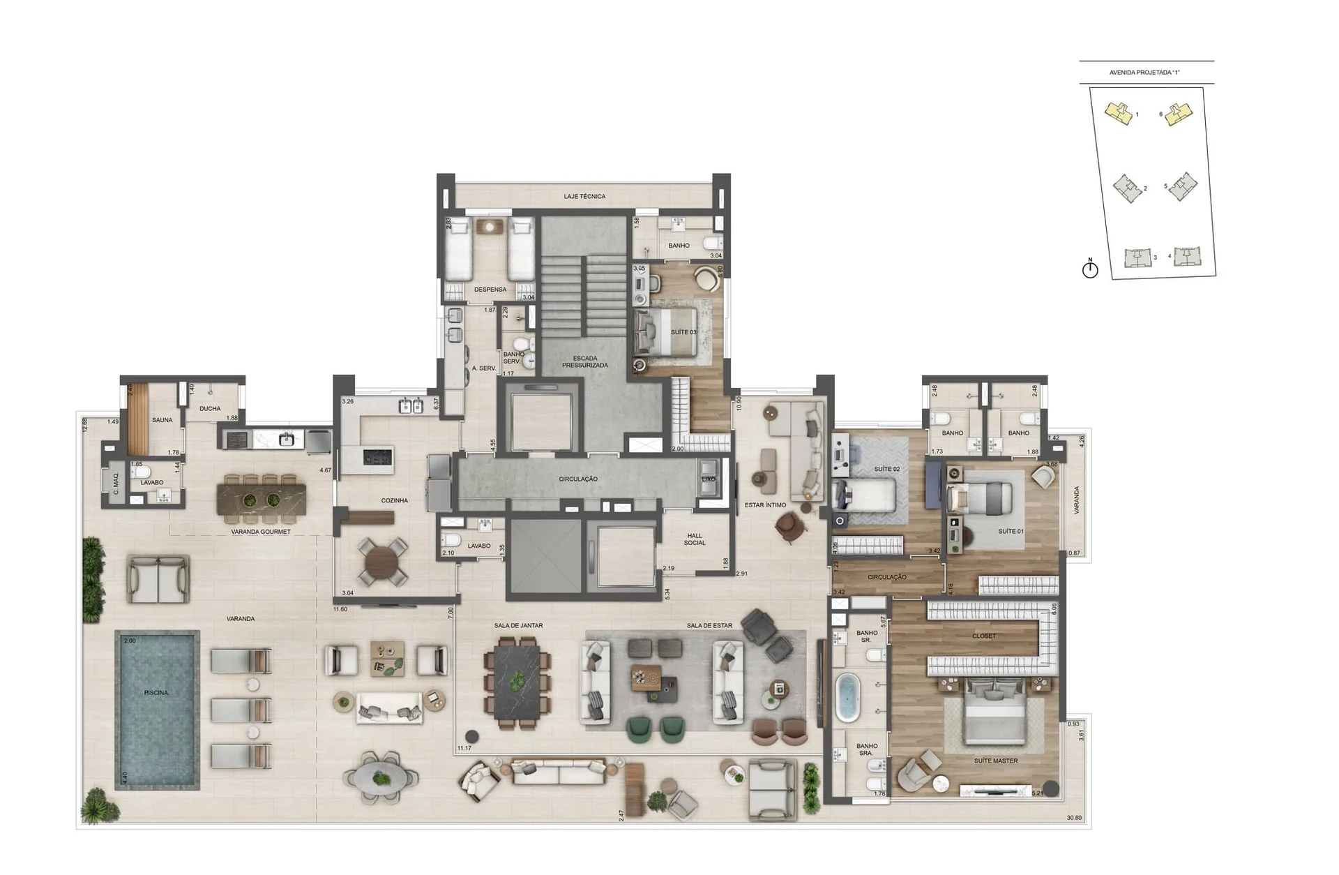 Planta 11: Oceana Golf Residence, apartamento de alto padrão na Barra da Tijuca, Rio de Janeiro