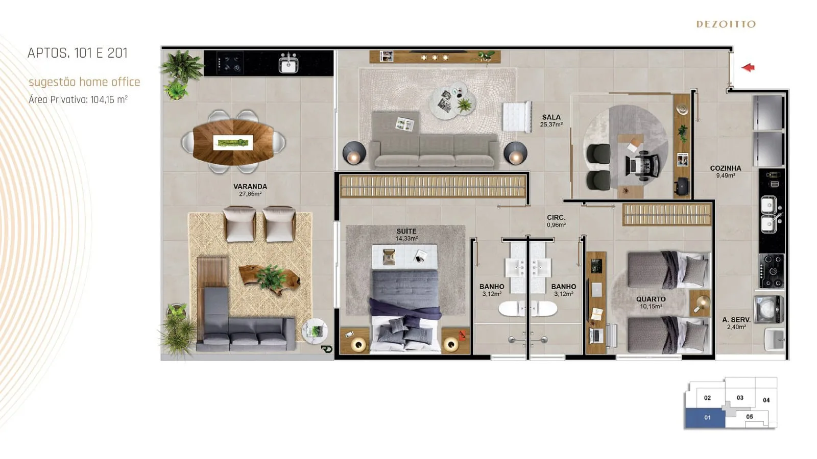 Planta 2: Dezoitto Jardim Oceanico, apartamento de alto padrão na Barra da Tijuca, Rio de Janeiro