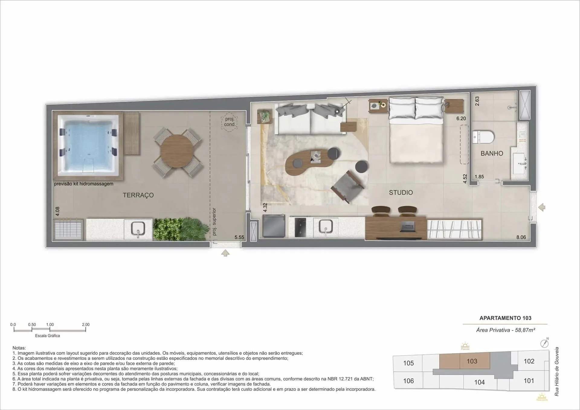Planta 5: Nook Copacabana, studio de alto padrão em Copacabana, Rio de Janeiro