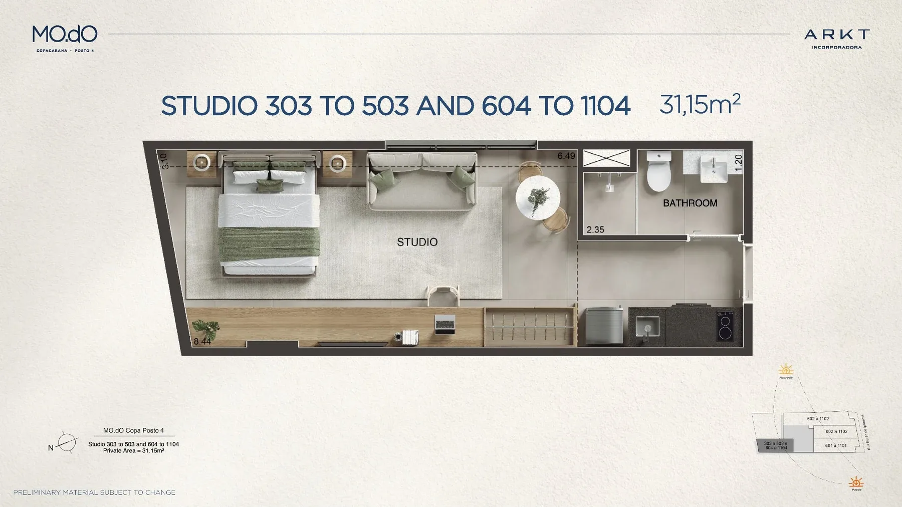 Planta 3: Mo.do Copacabana Posto 4, studio de alto padrão em Copacabana, Rio de Janeiro