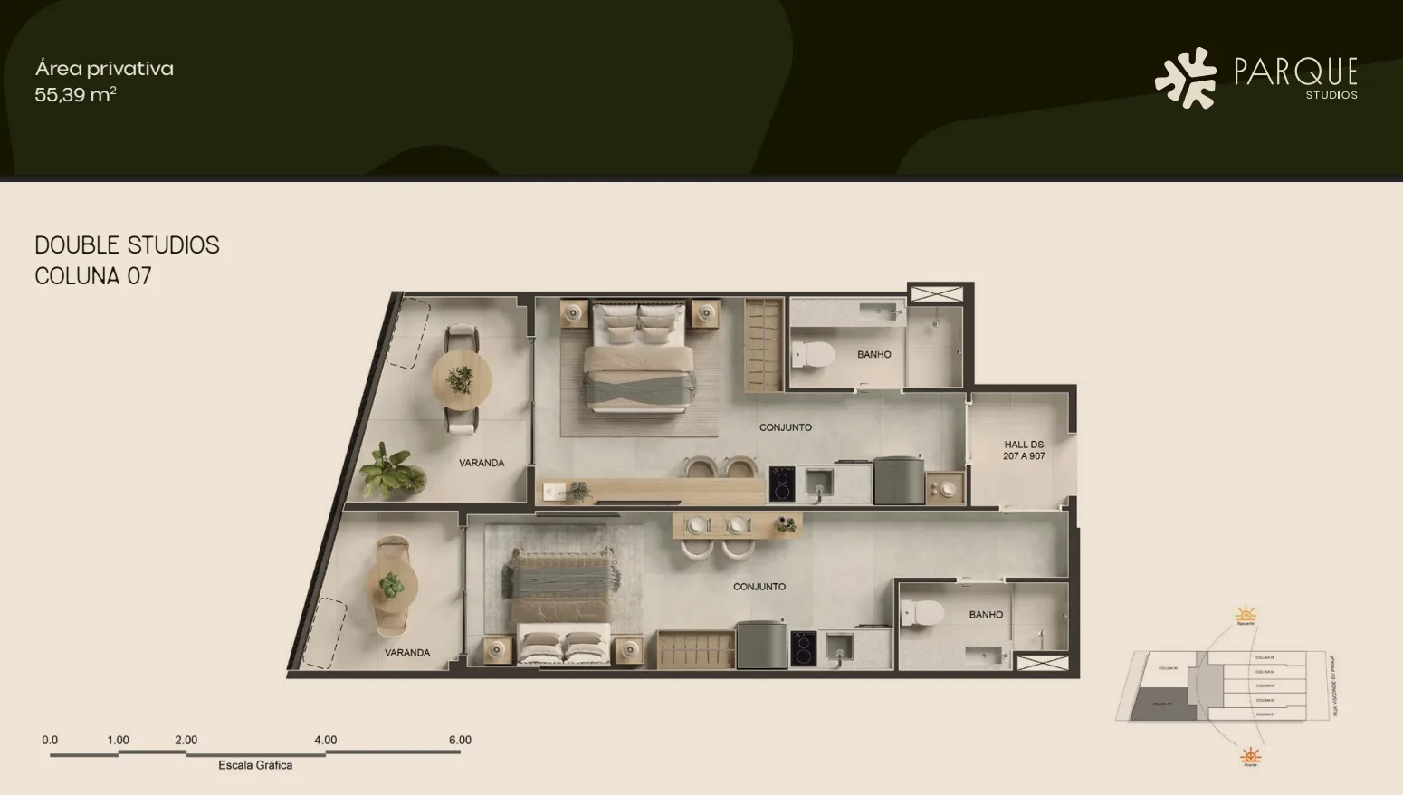 Planta 5: Parque Studios, studio de alto padrão em Ipanema, Rio de Janeiro