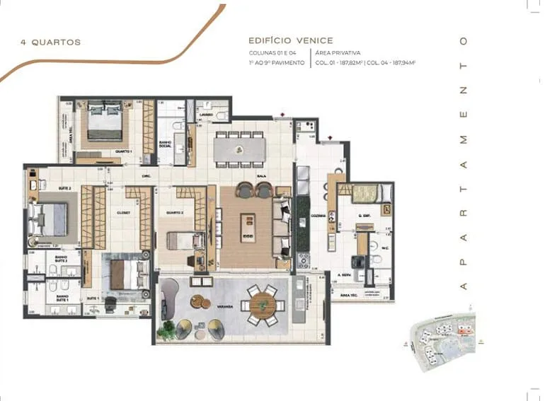 Planta 13: Orygem Acqua Home, apartamento de alto padrão na Barra da Tijuca, Rio de Janeiro
