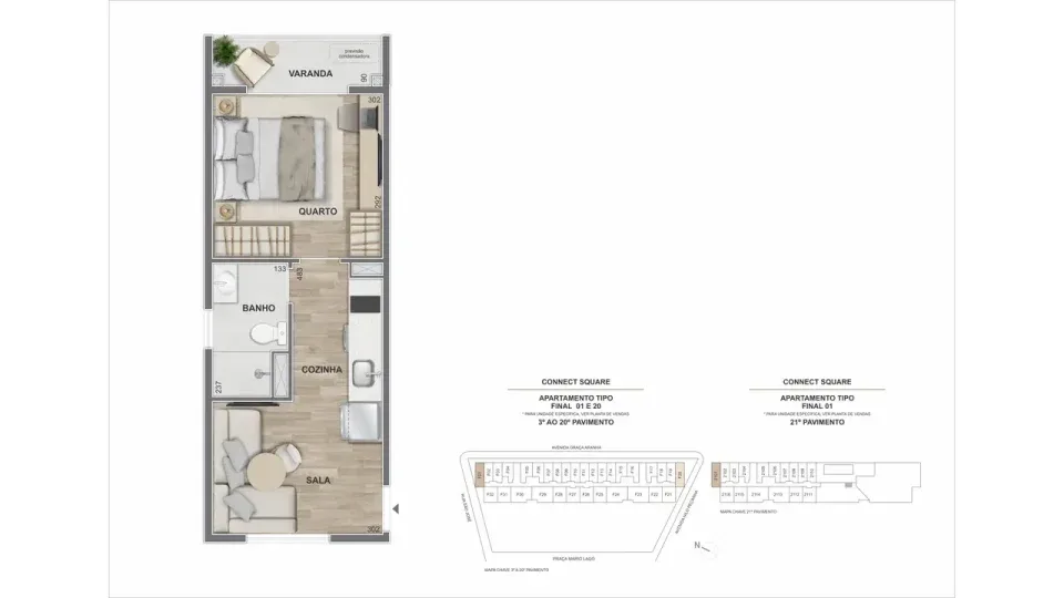 Planta 19: Connect Square, studio de alto padrão no Centro, Rio de Janeiro