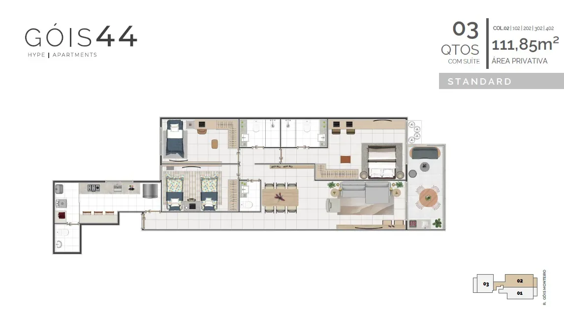 Planta 8: Góis 44 Hype Apartments, apartamento de alto padrão em Botafogo, Rio de Janeiro