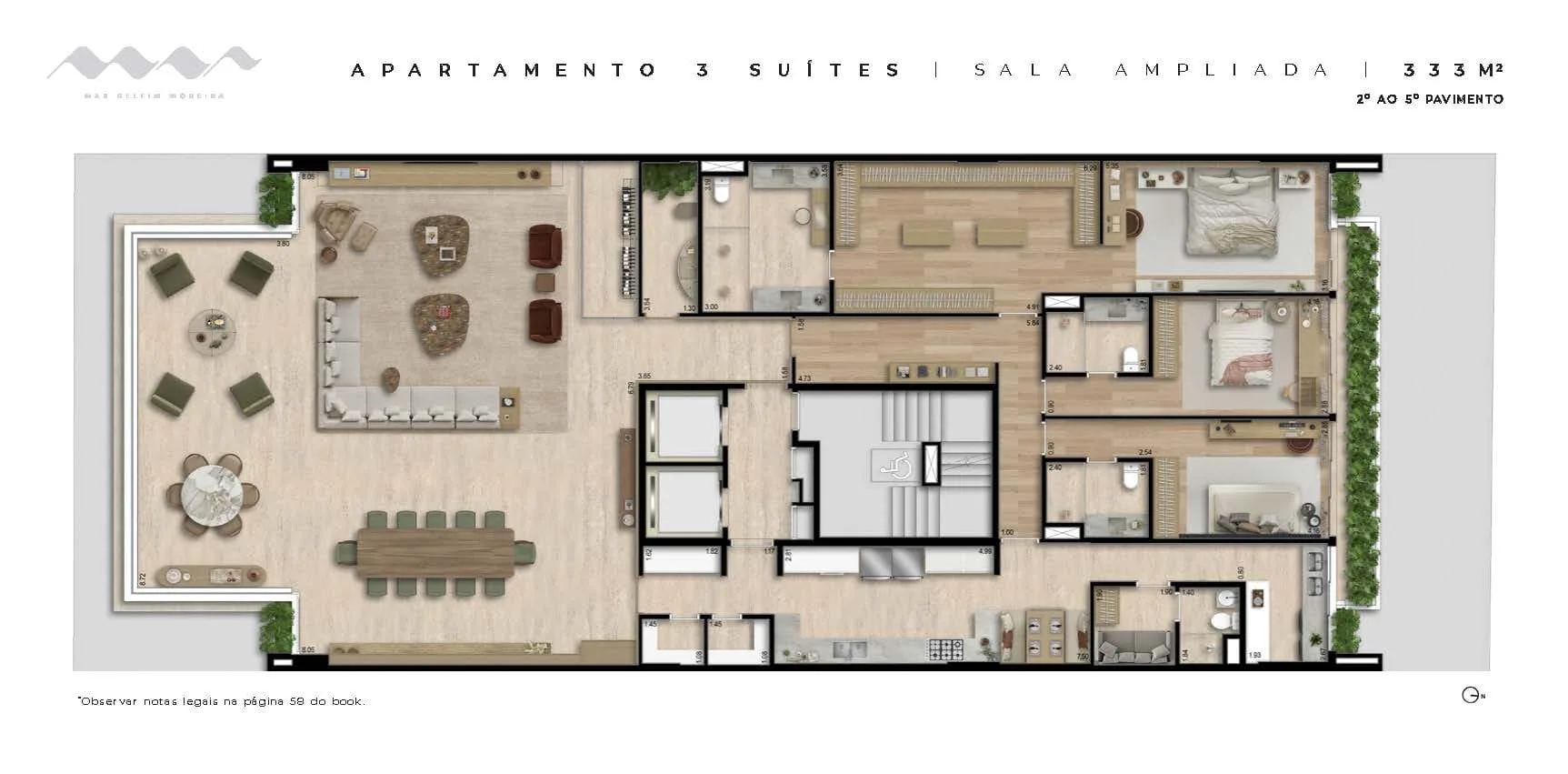 Planta 3: Mar Delfim Moreira, apartamento de alto padrão no Leblon, Rio de Janeiro