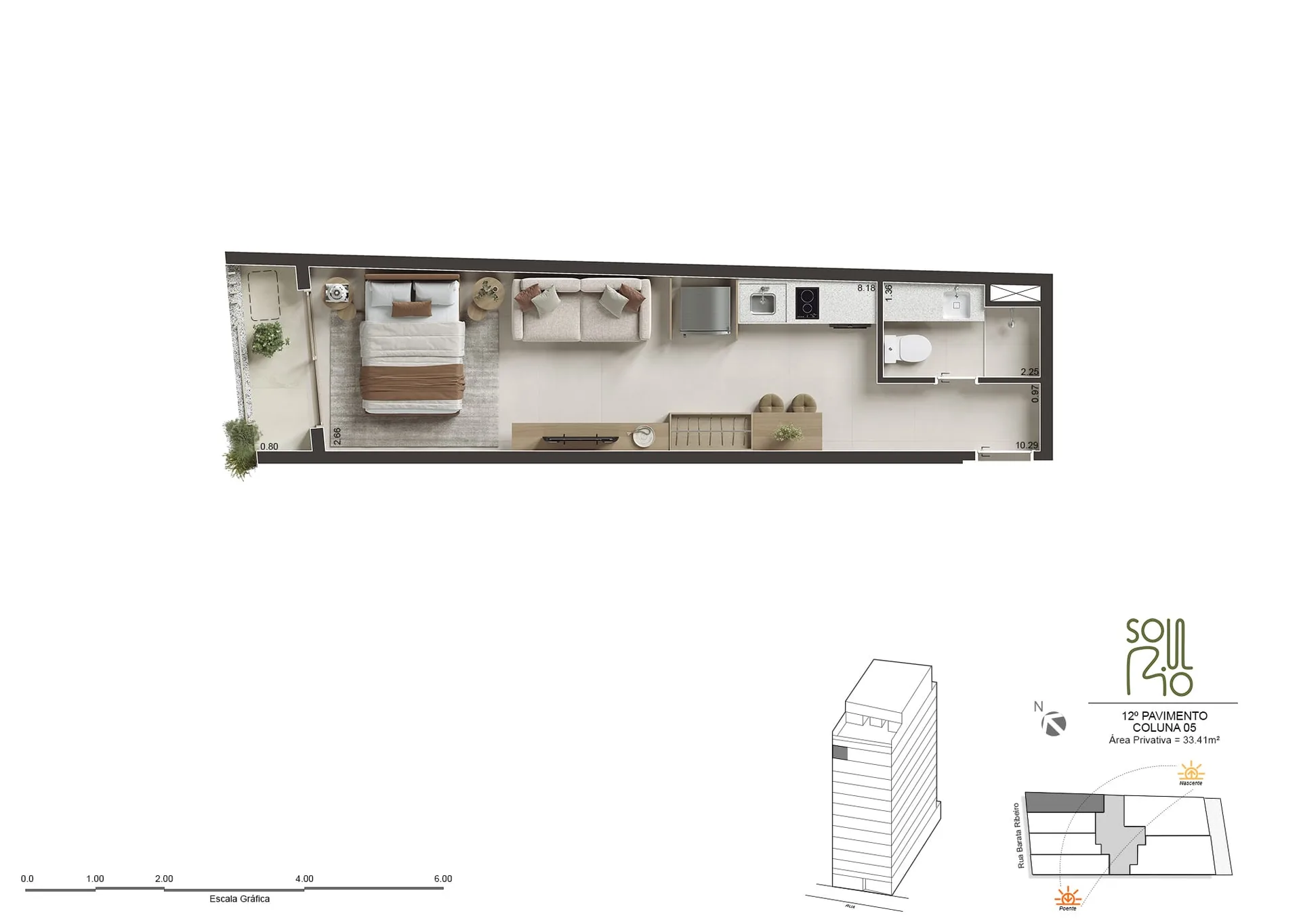 Planta 19: Soul Rio Barata Ribeiro Copacabana, studio de alto padrão em Copacabana, Rio de Janeiro