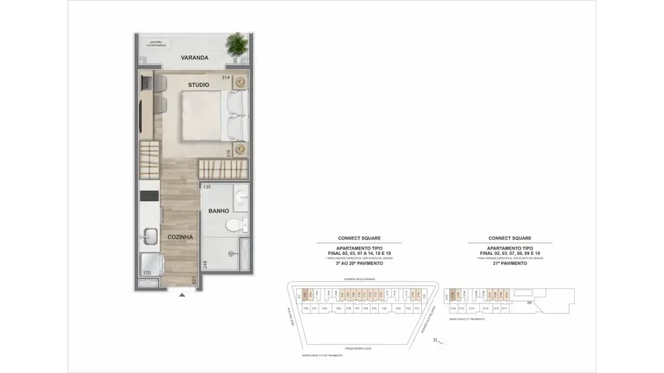 Planta 15: Connect Square, studio de alto padrão no Centro, Rio de Janeiro