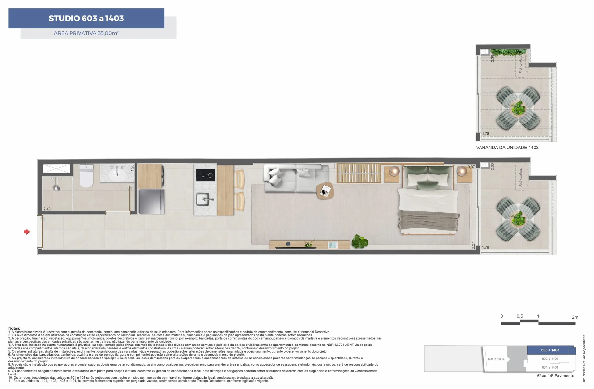 Planta 12: Copa Studios, apartamento de alto padrão em Copacabana, Rio de Janeiro