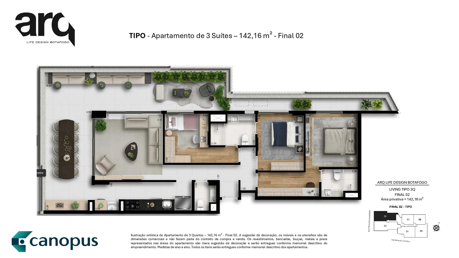 Planta 3: Arq Life Design Botafogo, apartamento de alto padrão em Botafogo, Rio de Janeiro