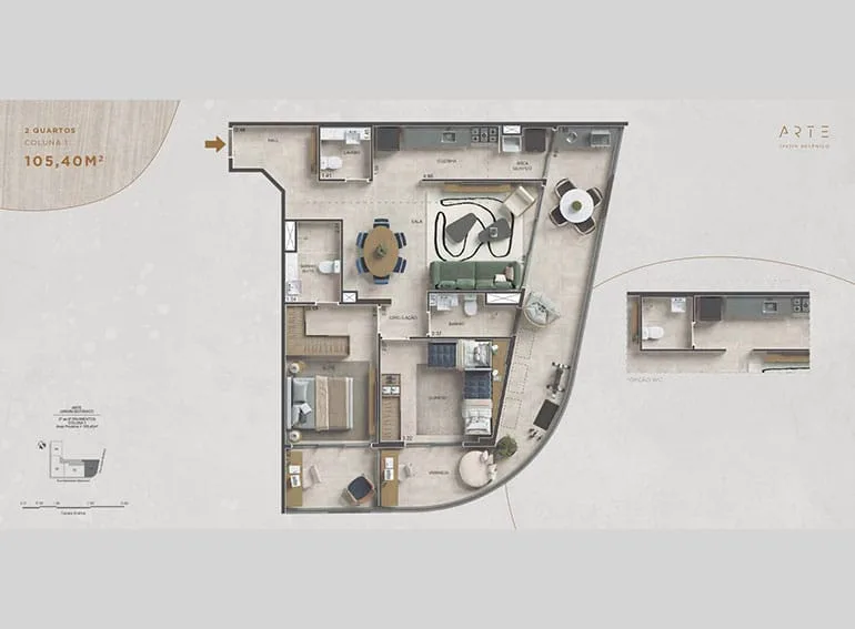Planta 9: Arte Jardim Botânico, apartamento de alto padrão no Jardim Botânico, Rio de Janeiro