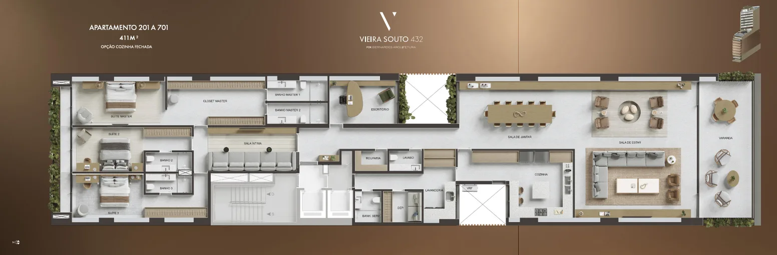 Planta 3: Vieira Souto 432, apartamento de alto padrão em Ipanema, Rio de Janeiro