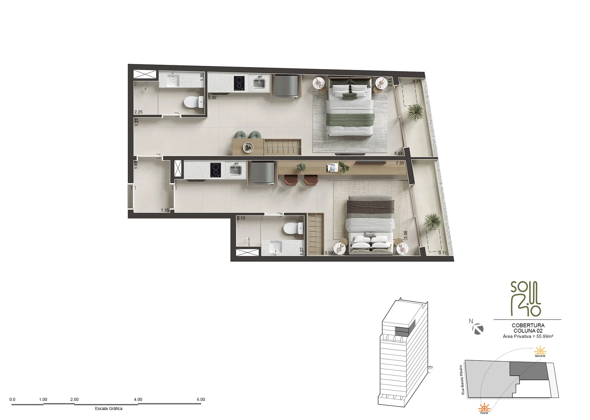Planta 21: Soul Rio Barata Ribeiro Copacabana, studio de alto padrão em Copacabana, Rio de Janeiro