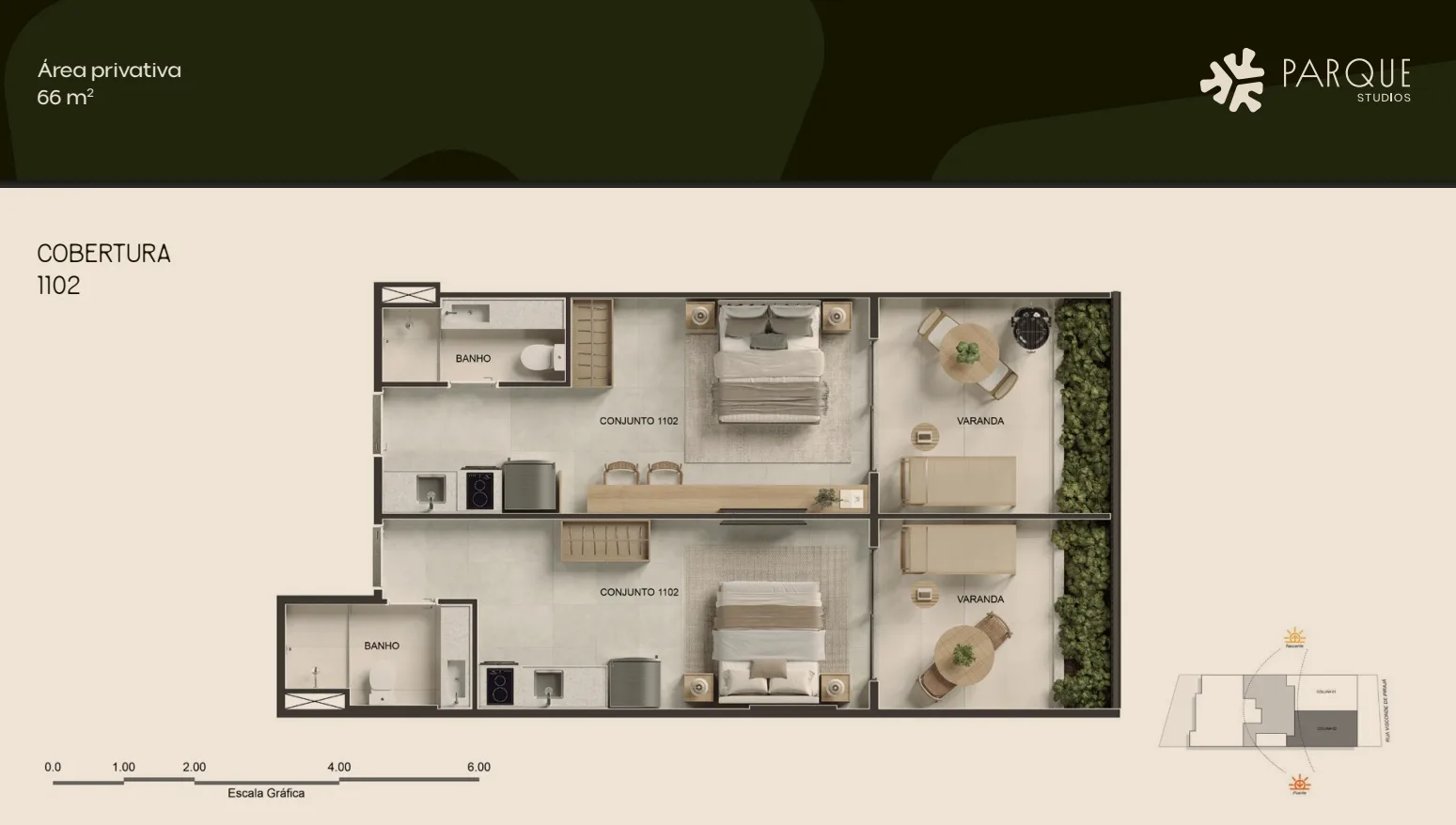 Planta 7: Parque Studios, studio de alto padrão em Ipanema, Rio de Janeiro