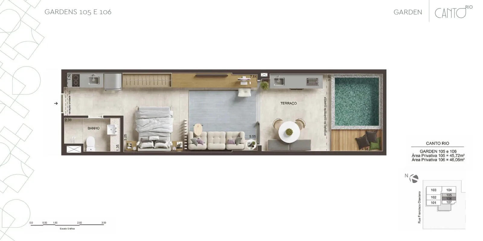 Planta 8: Canto Rio Arpoador, studio de alto padrão no Arpoador, Rio de Janeiro