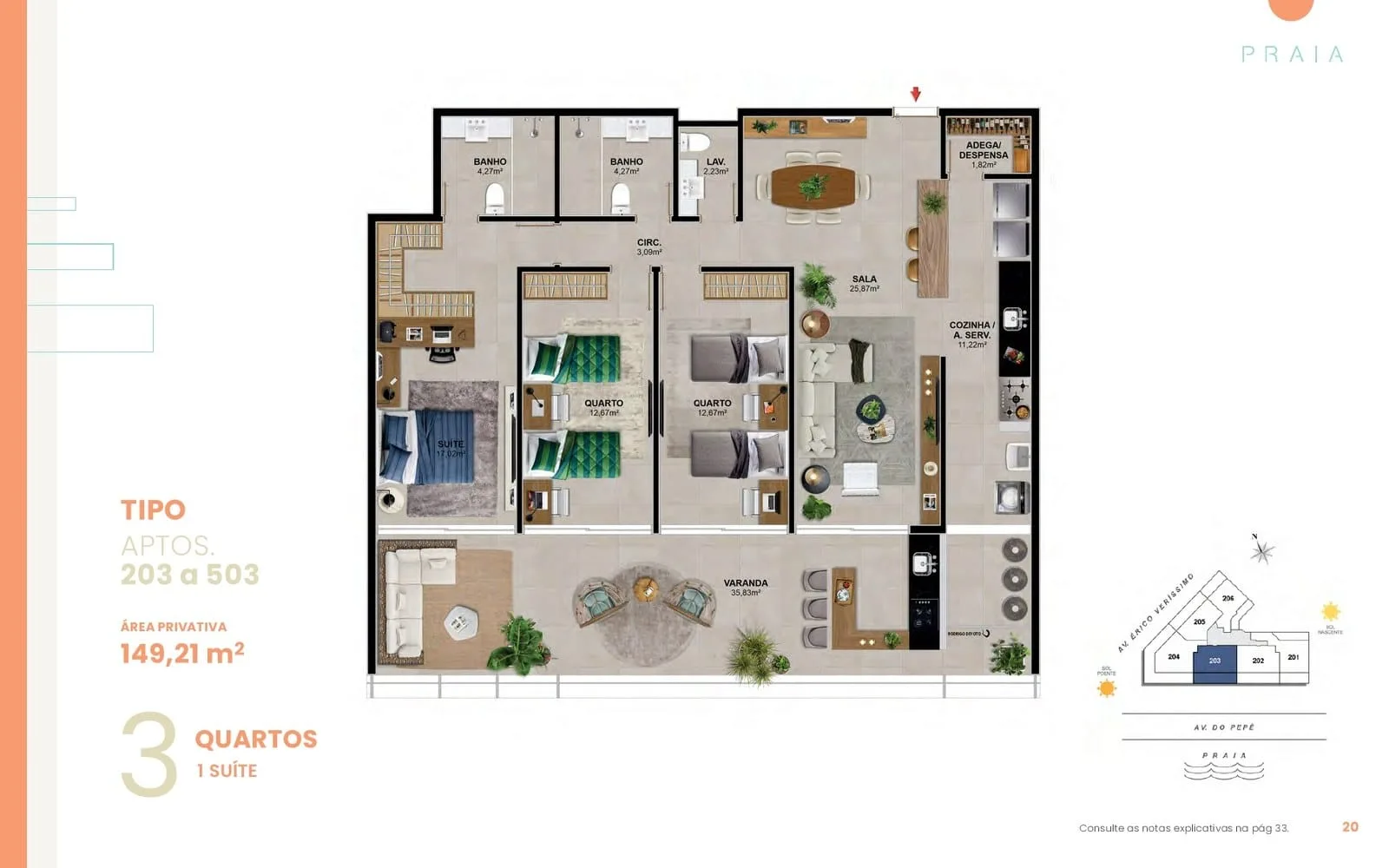 Planta 16: Praia Residencial Mar, apartamento de alto padrão na Barra da Tijuca, Rio de Janeiro