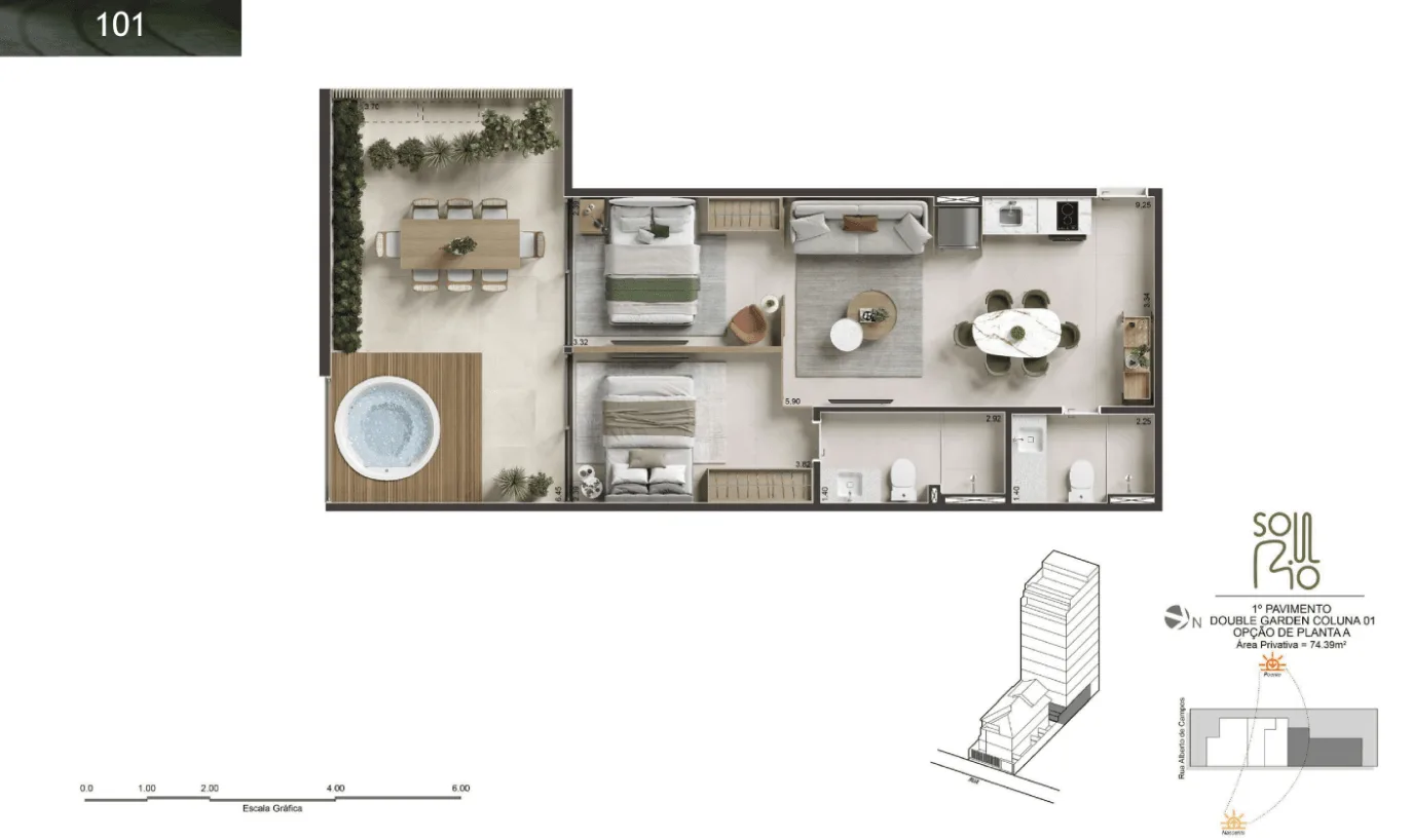 Planta 24: Soul Rio Ipanema, studio de alto padrão em Ipanema, Rio de Janeiro