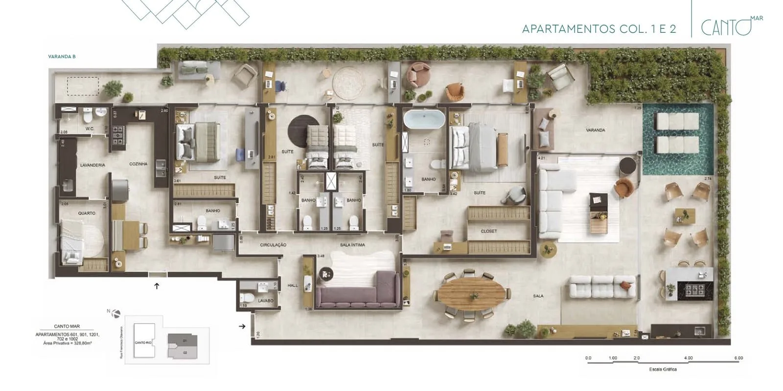 Planta 16: Canto Mar Arpoador, apartamento de alto padrão no Arpoador, Rio de Janeiro