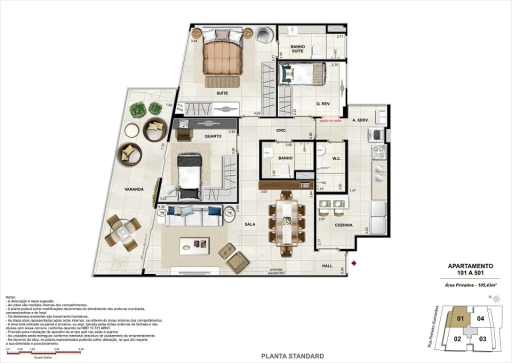 Planta 1: Pinheiro Guimarães 75, apartamento de alto padrão em Botafogo, Rio de Janeiro