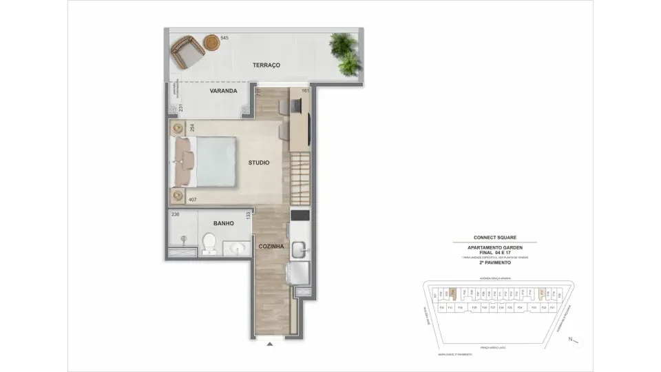 Planta 21: Connect Square, studio de alto padrão no Centro, Rio de Janeiro
