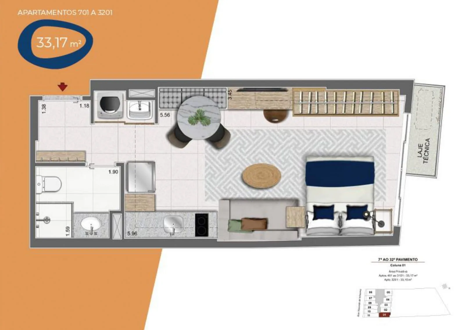 Planta 2: Residencial Skylux, studio de alto padrão no Centro, Rio de Janeiro