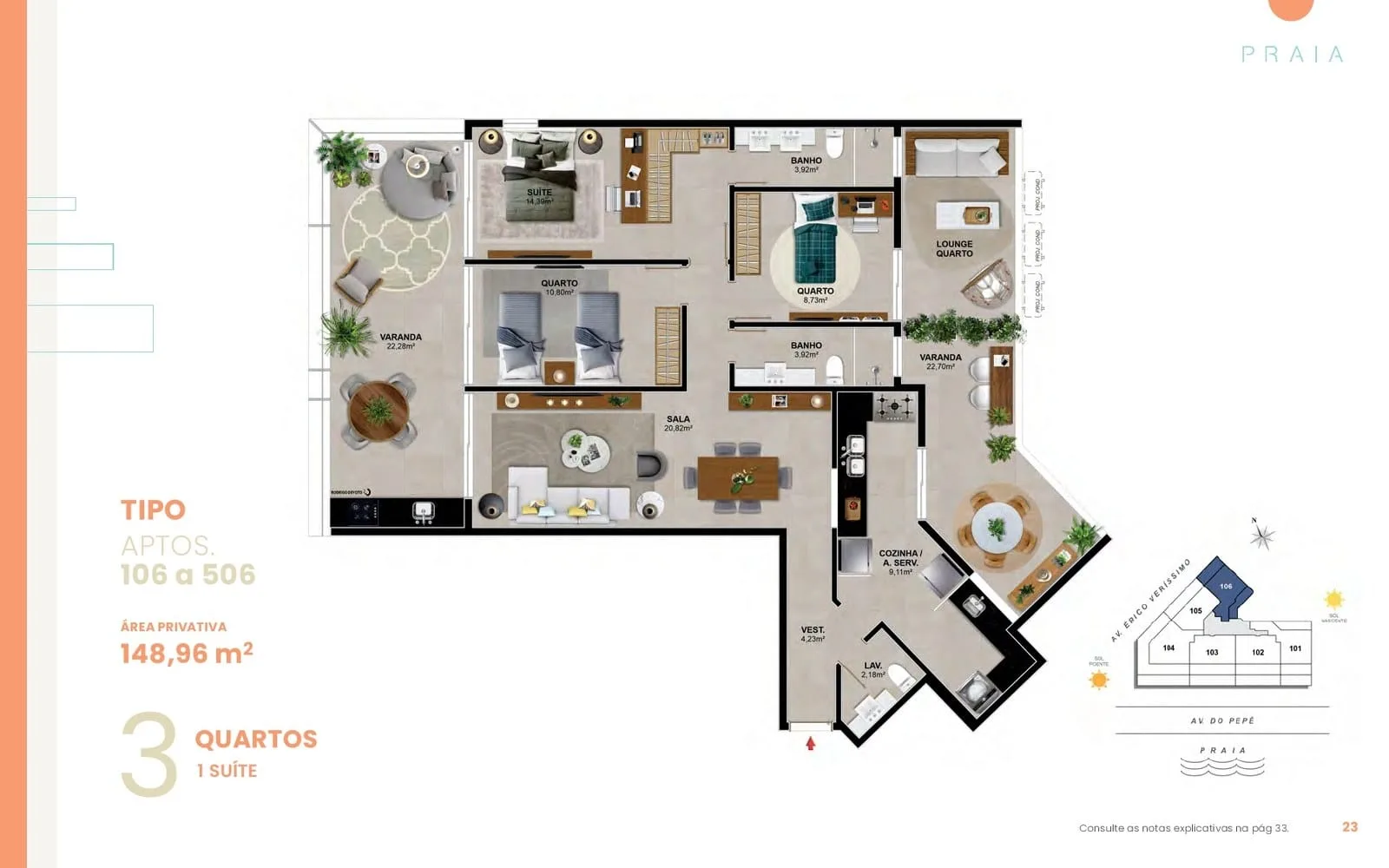 Planta 13: Praia Residencial Mar, apartamento de alto padrão na Barra da Tijuca, Rio de Janeiro