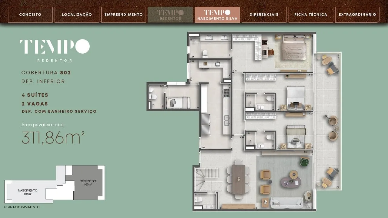 Planta 3: Tempo Ipanema, apartamento de alto padrão em Ipanema, Rio de Janeiro