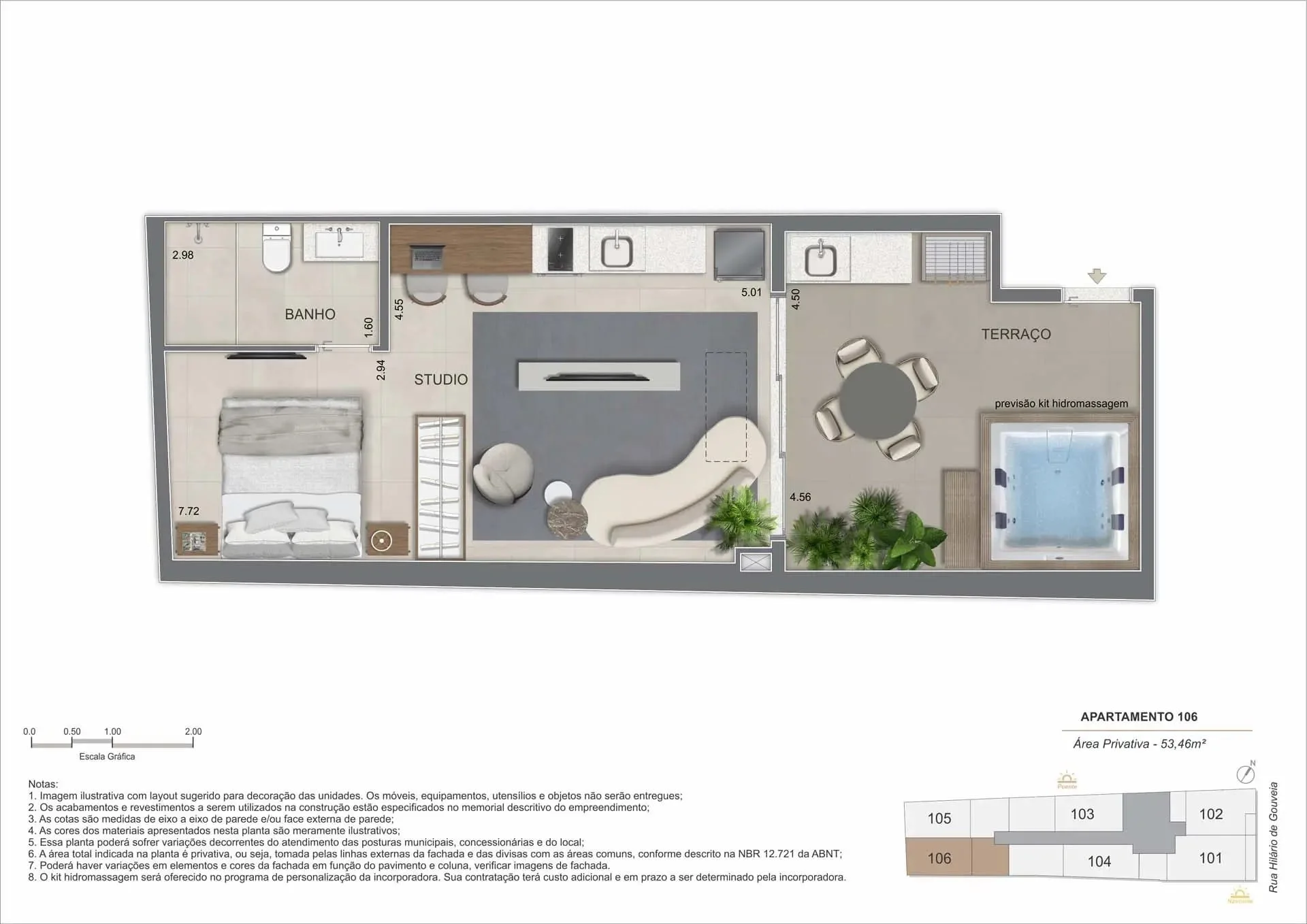 Planta 8: Nook Copacabana, studio de alto padrão em Copacabana, Rio de Janeiro