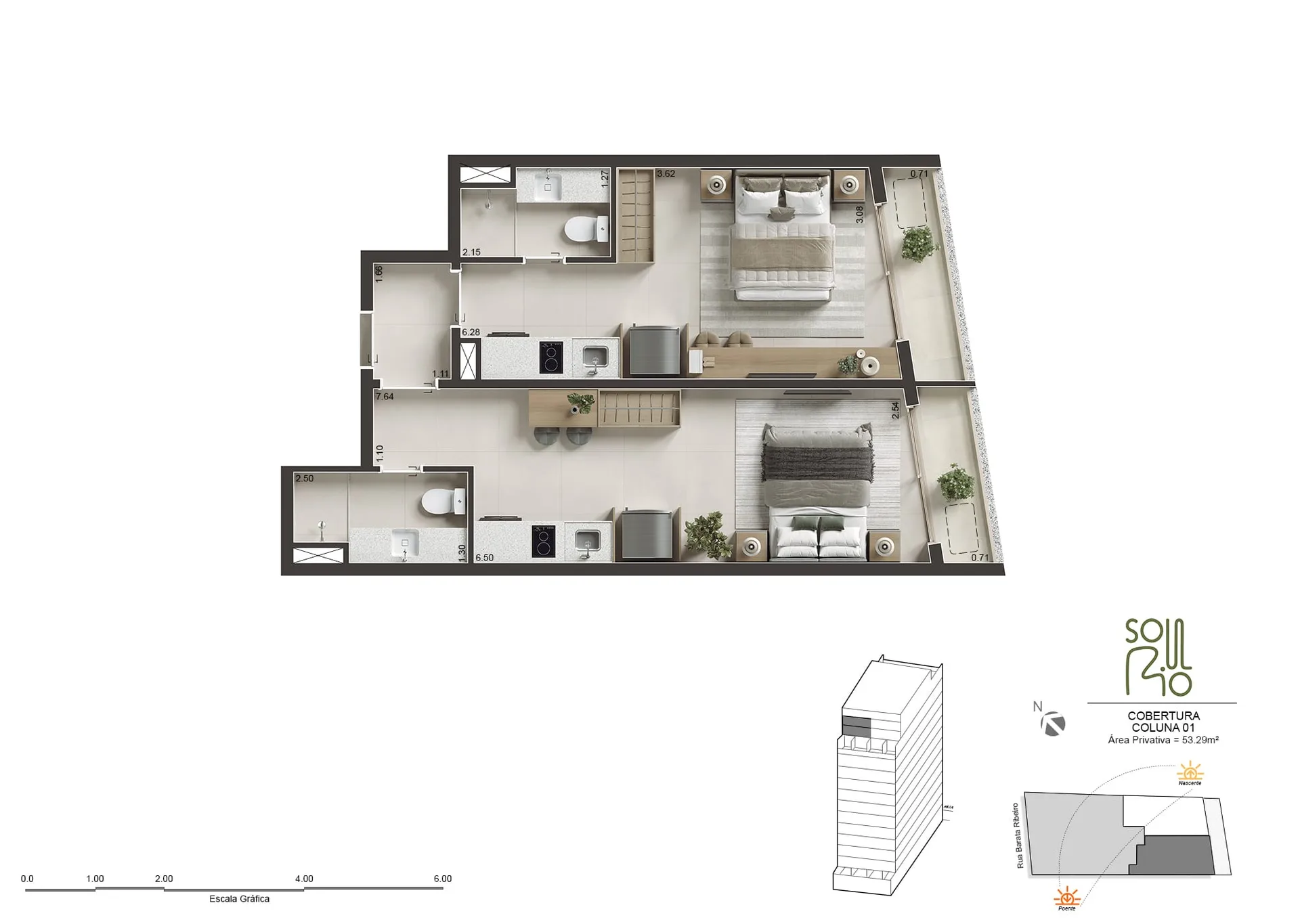 Planta 20: Soul Rio Barata Ribeiro Copacabana, studio de alto padrão em Copacabana, Rio de Janeiro