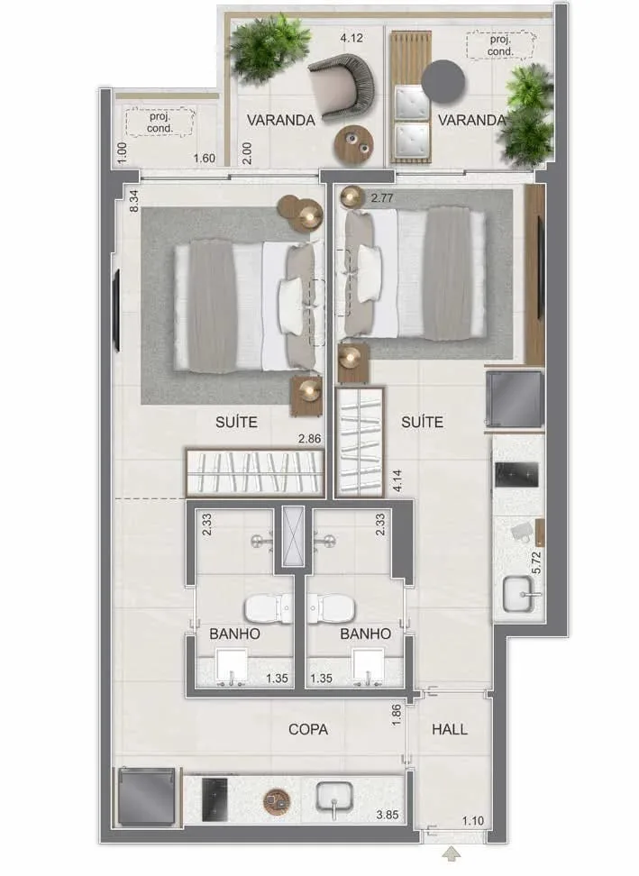 Planta 3: Lis Smart Living Copacabana, studio de alto padrão em Copacabana, Rio de Janeiro