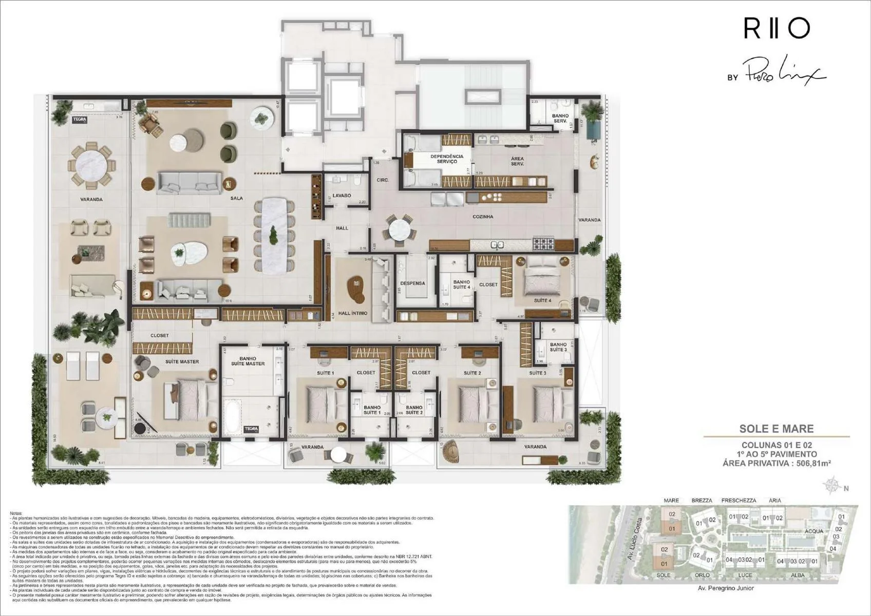 Planta 1: Riio by Piero Lissoni, apartamento de alto padrão na Barra da Tijuca, Rio de Janeiro