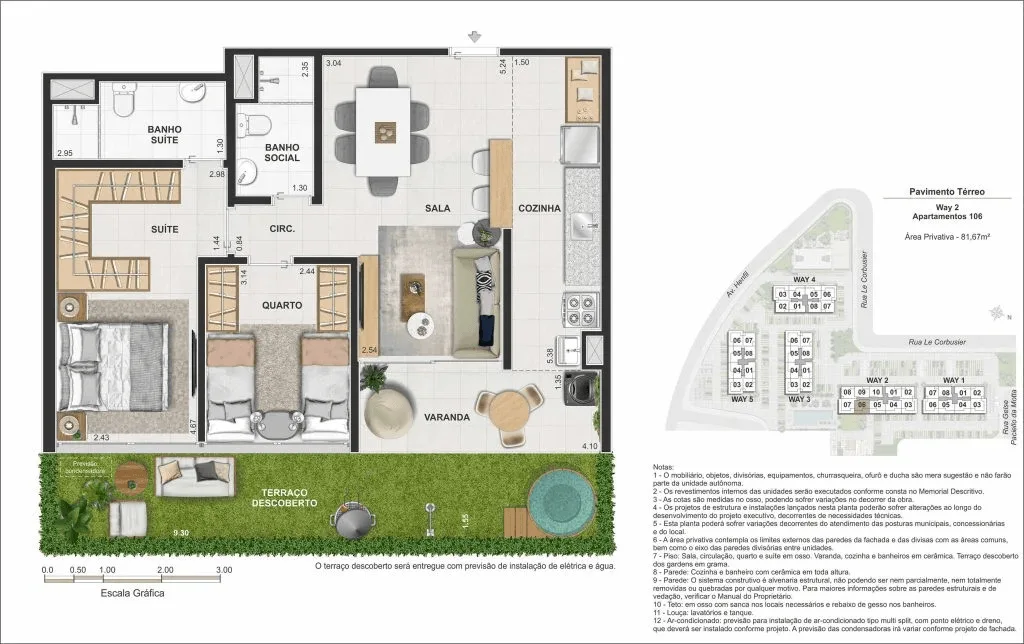 Planta 1: Way Barra Bonita, apartamento de alto padrão no Recreio dos Bandeirantes, Rio de Janeiro