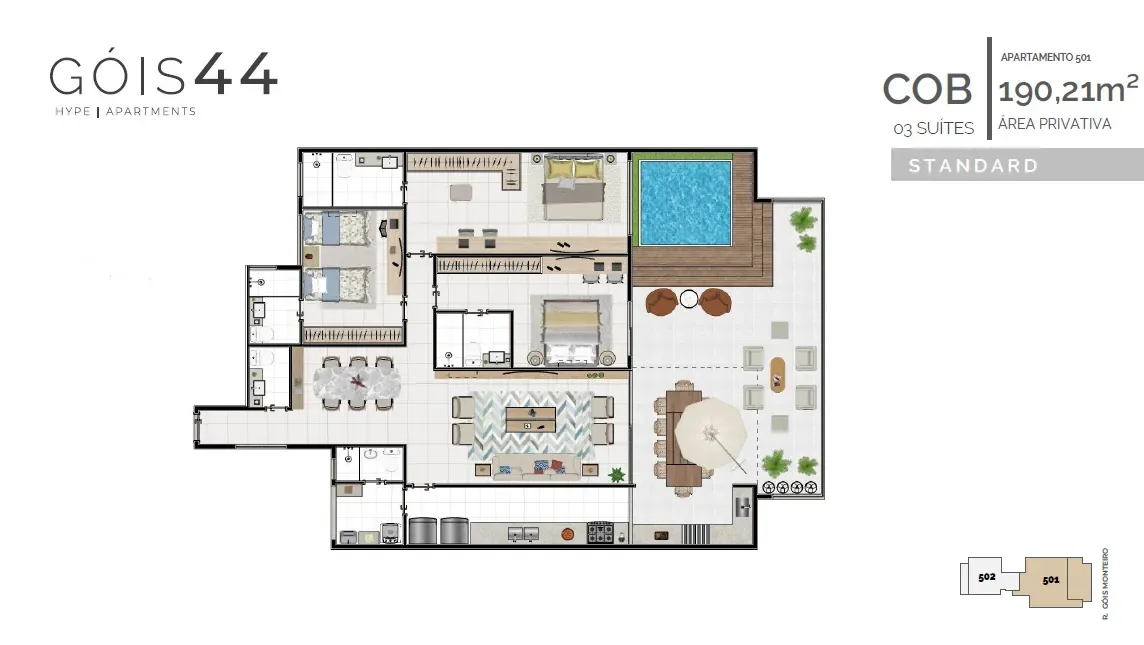 Planta 6: Góis 44 Hype Apartments, apartamento de alto padrão em Botafogo, Rio de Janeiro
