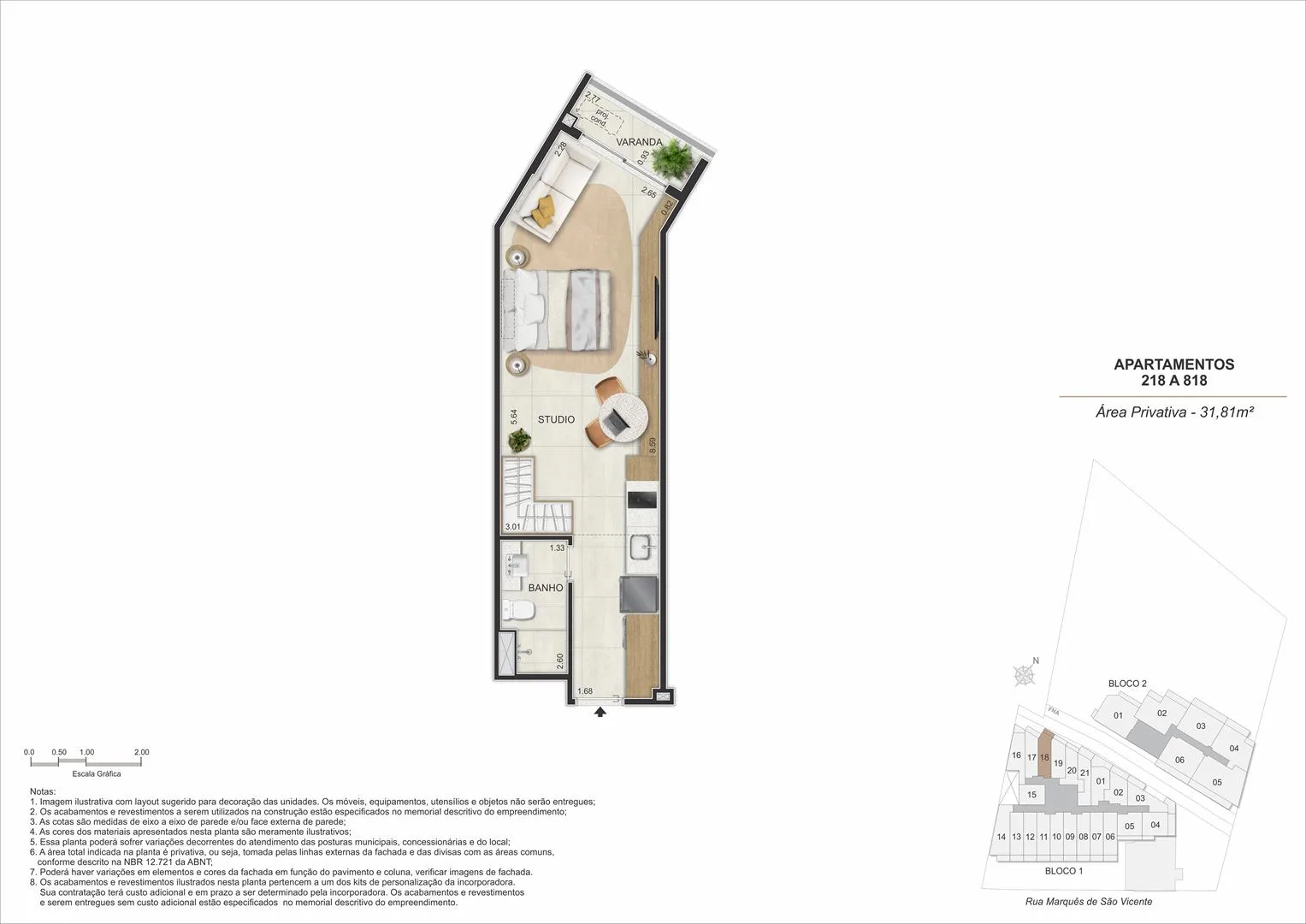 Planta 12: Gaví Gávea, studio de alto padrão na Gávea, Rio de Janeiro