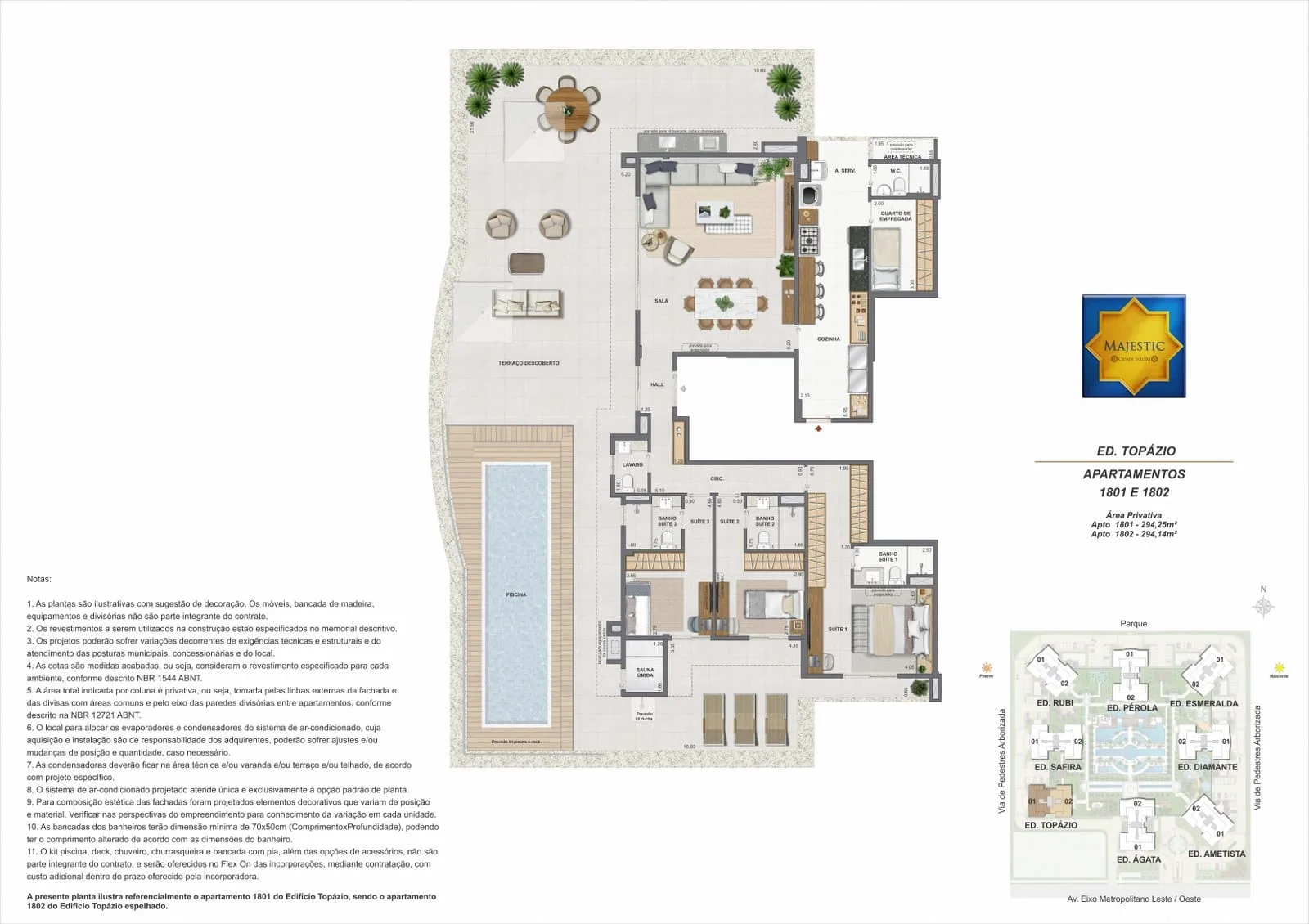 Planta 1: Majestic Cidade Jardim, apartamento de alto padrão na Barra da Tijuca, Rio de Janeiro