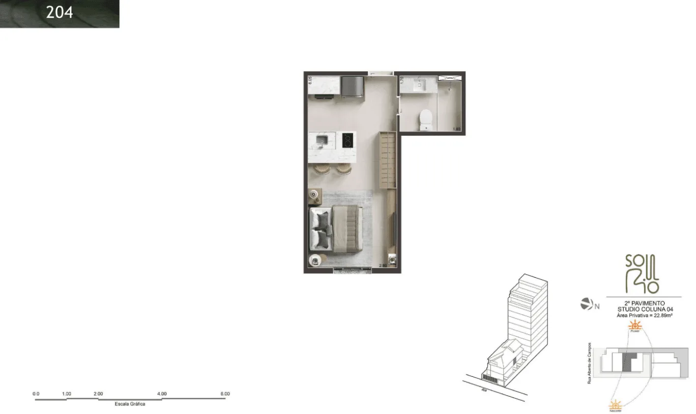 Planta 15: Soul Rio Ipanema, studio de alto padrão em Ipanema, Rio de Janeiro