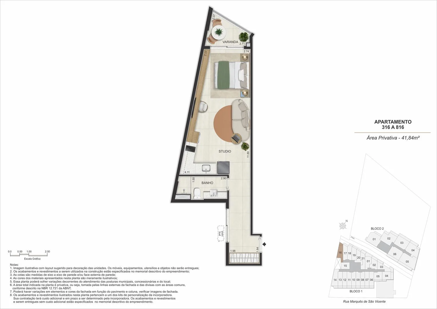 Planta 18: Gaví Gávea, studio de alto padrão na Gávea, Rio de Janeiro