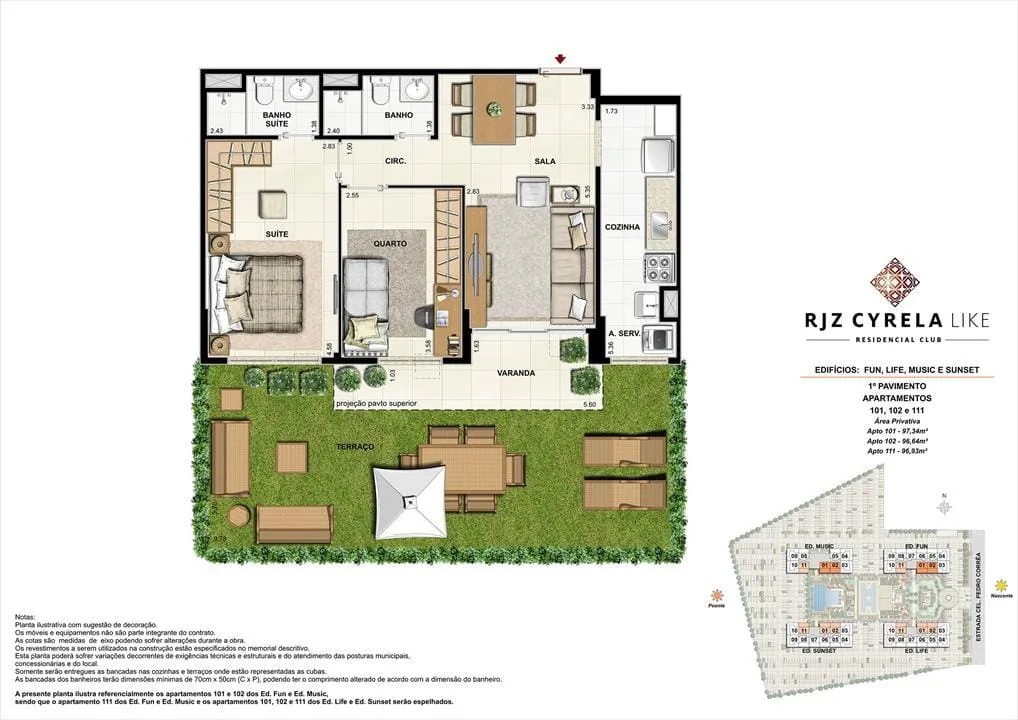 Planta 1: RJZ Cyrela Like, apartamento de alto padrão na Barra da Tijuca, Rio de Janeiro