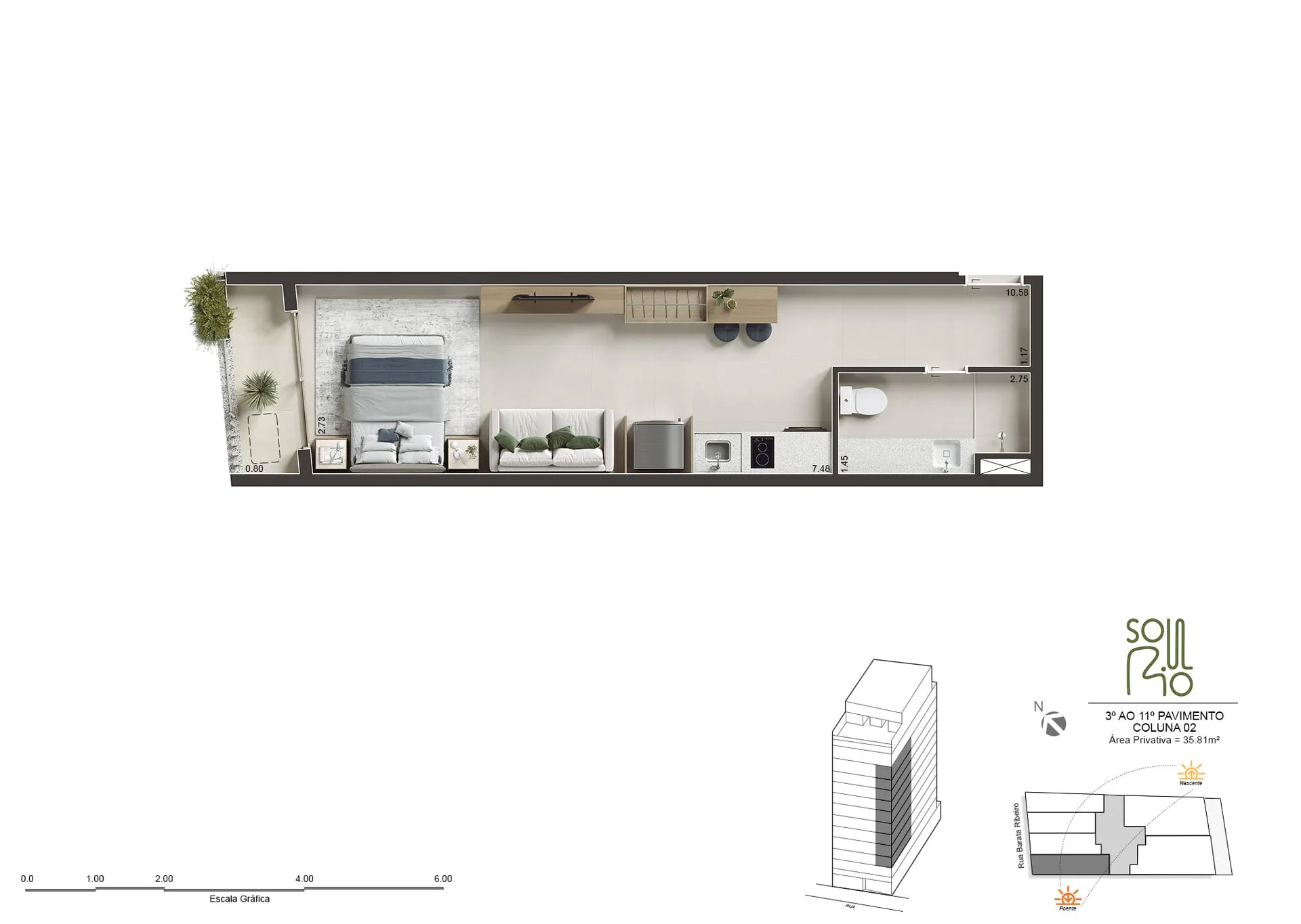 Planta 11: Soul Rio Barata Ribeiro Copacabana, studio de alto padrão em Copacabana, Rio de Janeiro