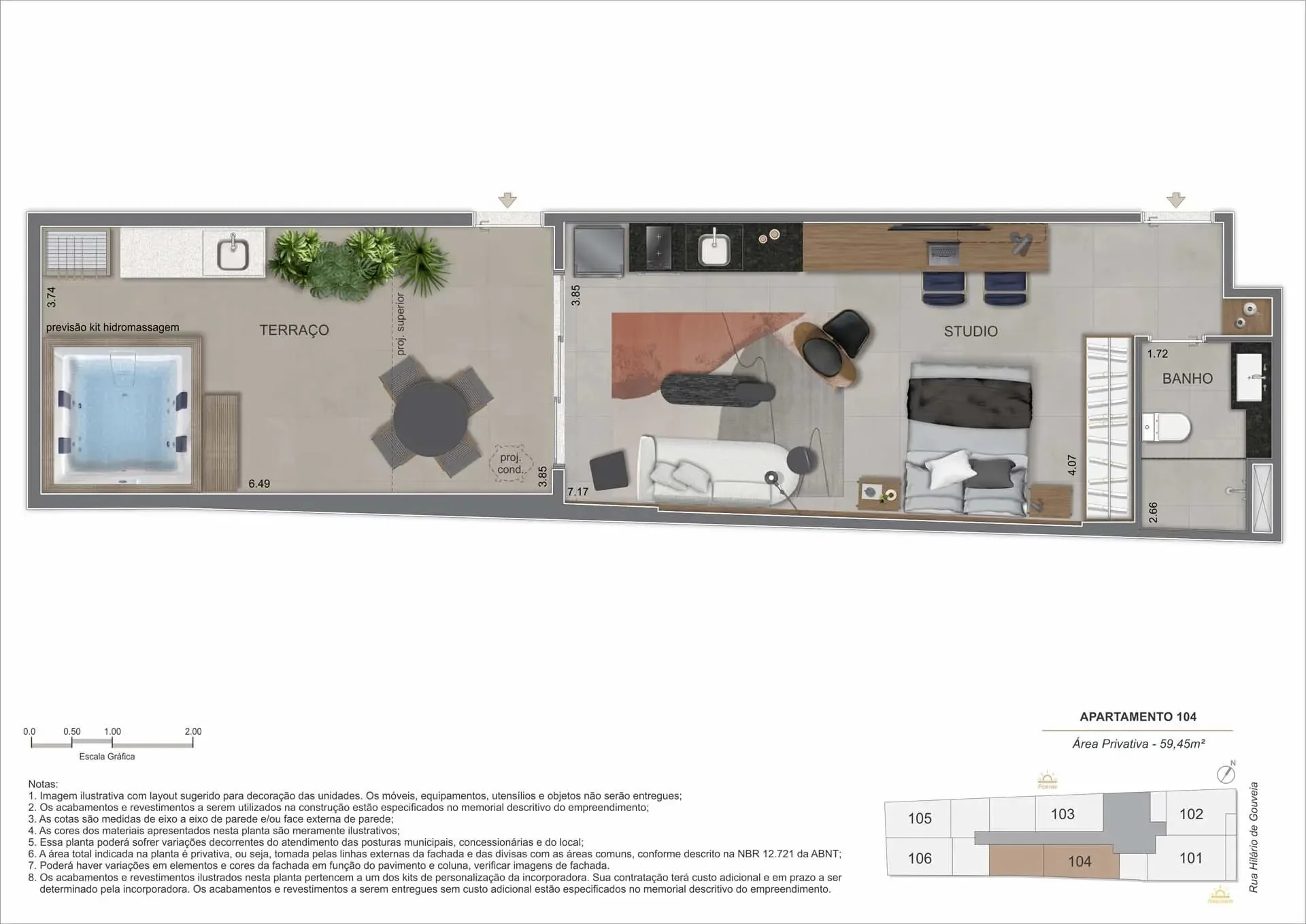 Planta 6: Nook Copacabana, studio de alto padrão em Copacabana, Rio de Janeiro