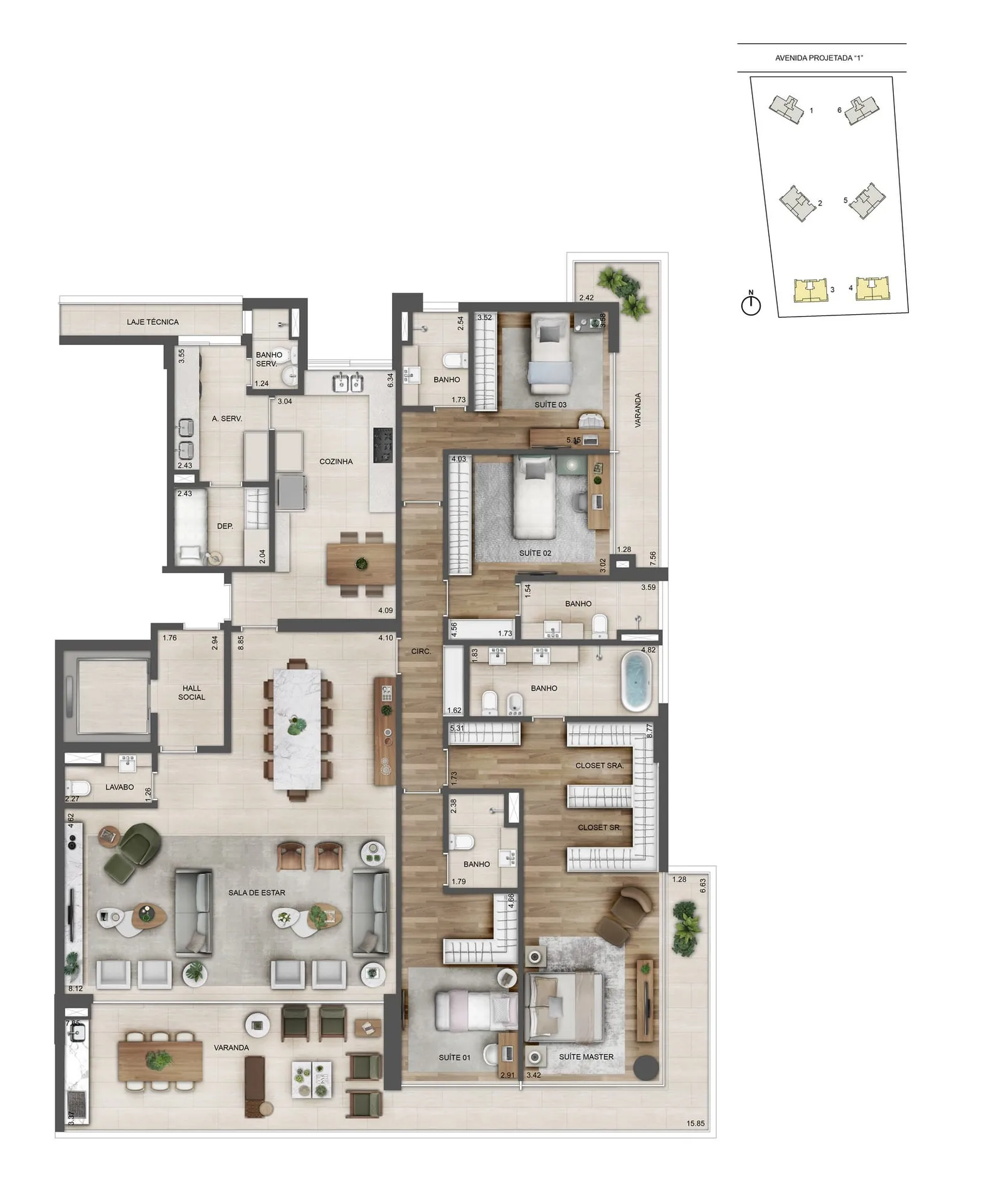 Planta 15: Oceana Golf Residence, apartamento de alto padrão na Barra da Tijuca, Rio de Janeiro