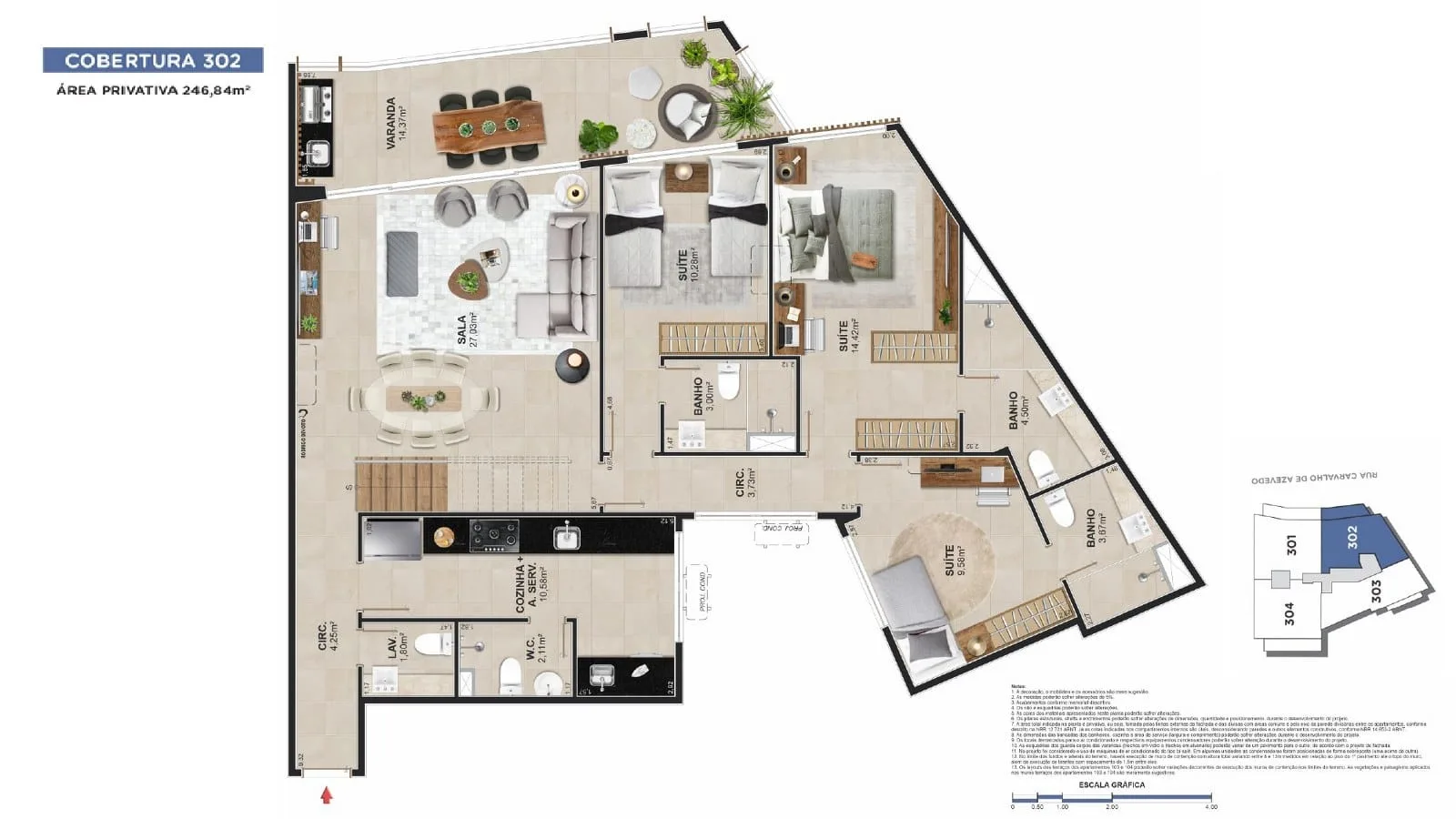 Planta 3: Ares Lagoa, apartamento de alto padrão na Lagoa, Rio de Janeiro