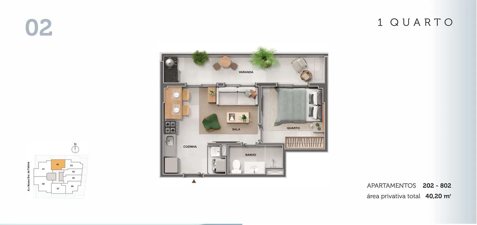 Planta 1: Cores de Fátima, apartamento de alto padrão no Centro, Rio de Janeiro