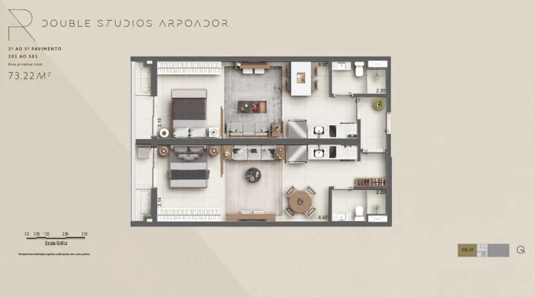 Planta 1: Ar Ipanema, apartamento de alto padrão em Ipanema, Rio de Janeiro